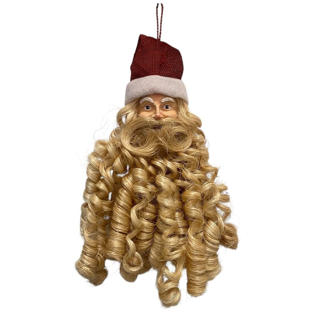 Vintage Folk Art Paper Mache Santa Head Curly Beard Door/Wall Hanging Christmas